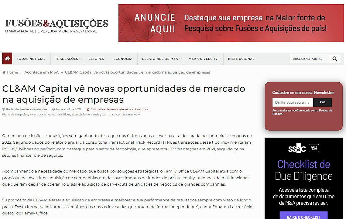 CL&AM Capital v novas oportunidades de mercado na aquisio de empresas